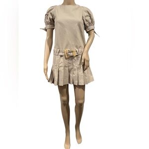 NWOT Free People Dress Womens Sevi Mini French Oak Combo Open Back Puffy Sleeve